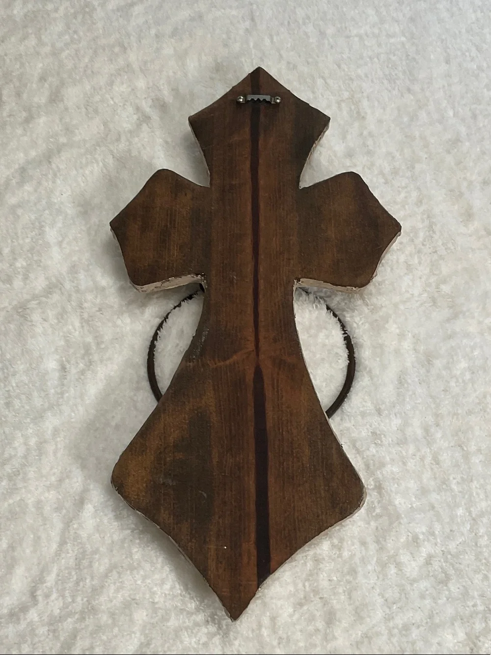 Textured Beige Wall Cross with Dark Bronze Towel Ring
